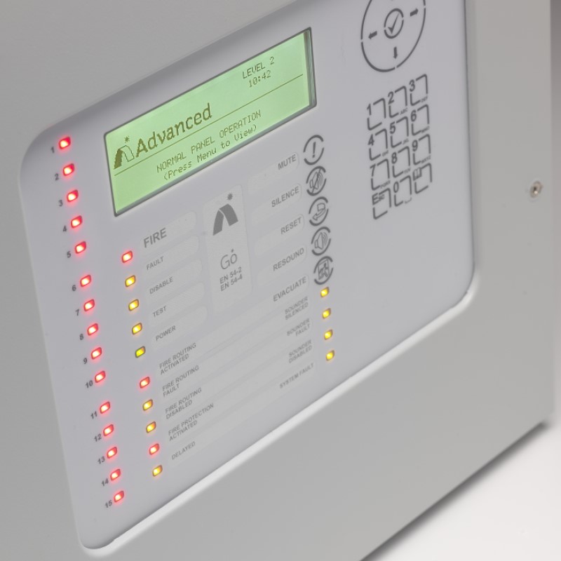 Indicators illuminated on a fire alarm system panel