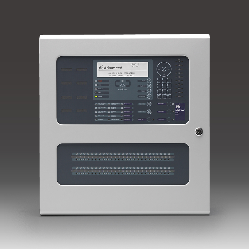 Front image of an addressable fire alarm panel