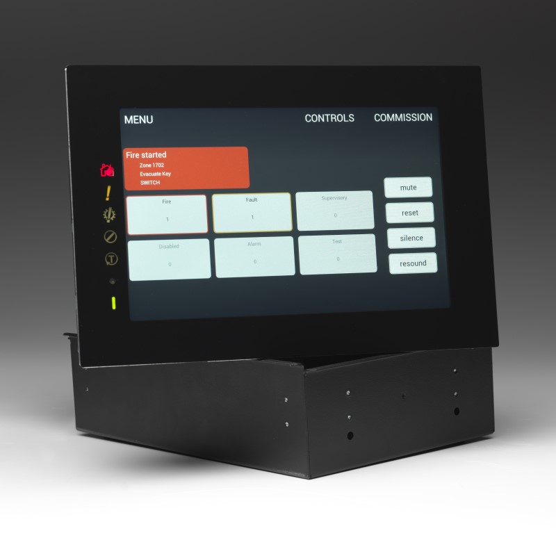 Touch-10 touch-screen terminal without bezel, dark logo, 2-part installation, in fire 800 x 800