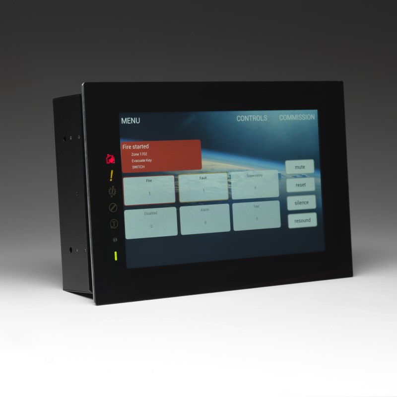 Touch-10 touch-screen terminal without bezel, in fire (angle) 800 x 800